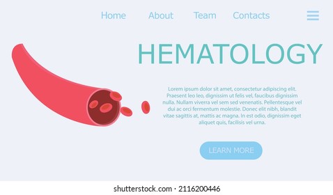 Hematology. Template and banner. Flat vector illustration. Medical treatment and healthcare clinic landing page.