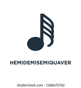 Hemidemisemiquaver icon. Black filled vector illustration. Hemidemisemiquaver symbol on white background. Can be used in web and mobile.