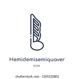 hemidemisemiquaver icon from music and media outline collection. Thin line hemidemisemiquaver icon isolated on white background.