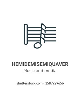 Hemidemisemiquaver outline vector icon. Thin line black hemidemisemiquaver icon, flat vector simple element illustration from editable music and media concept isolated on white background