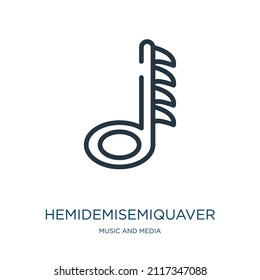 hemidemisemiquaver thin line icon. play, music linear icons from music and media concept isolated outline sign. Vector illustration symbol element for web design and apps.