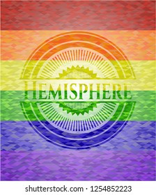 Hemisphere on mosaic background with the colors of the LGBT flag