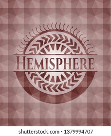 Hemisphere red badge with geometric pattern background. Seamless.