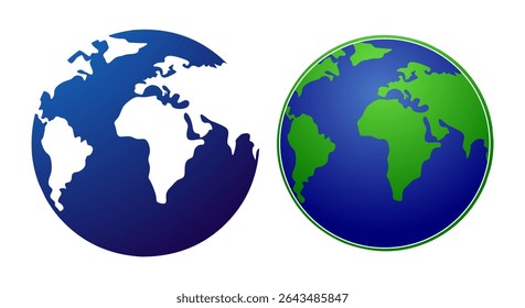 Hemisférios da Terra com continentes. Conjunto de mapas de mundo vetorial. Mapa do mundo em forma de círculo. Coleção de globos. Mapa do mundo em estilo moderno e simples. Mapa da Terra, isolado em fundo branco. Ícone do Globo