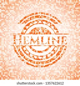 Hemline abstract orange mosaic emblem with background