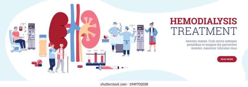 Hemodialysis Or Kidney Dialysis Procedure Cartoon Vector Illustration.