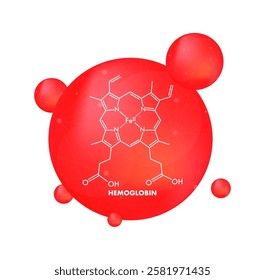 Hemoglobin molecule structure with red blood cells flowing