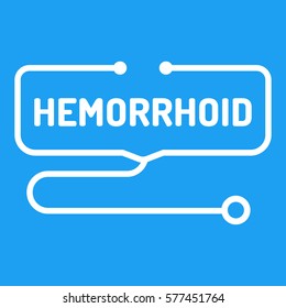 Hemorrhoid. Badge with stethoscope icon. Flat vector illustration on blue background.