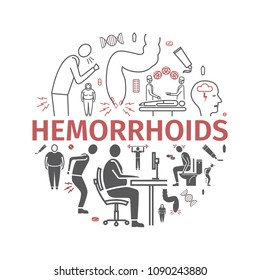 Hemorrhoids banner, icon Infographics. Vector signs for web graphics.