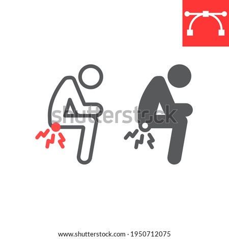 Hemorrhoids line and glyph icon, anus pain and constipation, hemorrhoid vector icon, vector graphics, editable stroke outline sign, eps 10