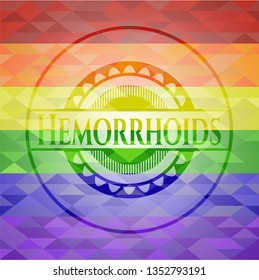 Hemorrhoids on mosaic background with the colors of the LGBT flag