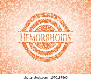 Hemorrhoids orange tile background illustration. Square geometric mosaic seamless pattern with emblem inside.