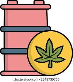 Hemp biodiesel concept, Hemp ethanol methanol barrel vector icon design, Cannabis and marijuana symbol, thc and cbd sign, recreational herbal drug stock illustration