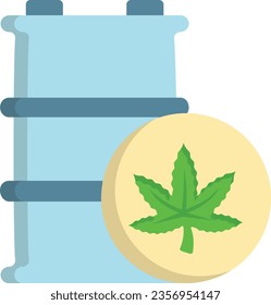 Hemp biodiesel concept, Hemp ethanol methanol barrel vector color icon design, Cannabis and marijuana symbol, thca and cbda sign, recreational herbal drug stock illustration