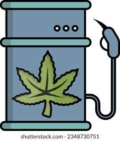 hemp biofuel drum concept, biomass oil with nozzle vector icon design, Cannabis and marijuana symbol, thc and cbd sign, recreational herbal drug stock illustration