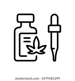 Hanf Cannabinoid Extrakt Vektorgrafik Symbol. Cannabisölflasche mit Tropfer-Umriss-Vektorgrafik-Symbol. CBD Simple Sign für mobiles Konzept und Webdesign. Symbol, Logo-Darstellung. Vektorgrafik-Grafiken