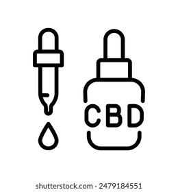 Hanf Cannabinoid Extrakt Vektorgrafik Symbol. Medizinische Marihuana- oder CBD-Ölflasche mit Tropfer-Umriss-Vektorgrafik-Symbol. Einfaches Schild für mobiles Konzept und Webdesign. Symbol, Logo-Darstellung. Vektorgrafik-Grafiken