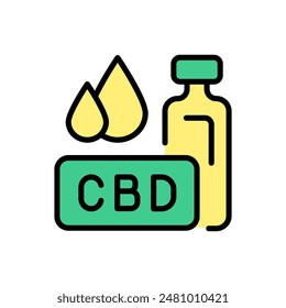 Icono de Vector de extracto cannabinoide de cáñamo. Botella de aceite de cannabis con cuentagotas color Vector icono. Signo simple de CBD para concepto móvil y Diseño web. Símbolo, ilustración del logotipo. Vector gráfico