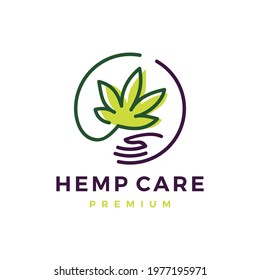 hemp cannabis care hand logo vector icon illustration