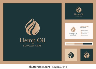 hemp, cannabis, cbd, oil logo design with business card premium vector.