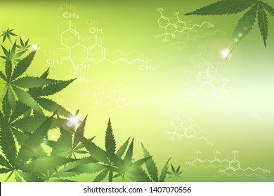 Hemp. 
Cannabis leaf. CBD. TNC. Chemical formula of Marijuana. Stock vector illustration