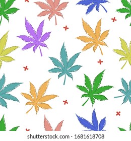 hemp cannabis Leaf vector multicolored seamless pattern