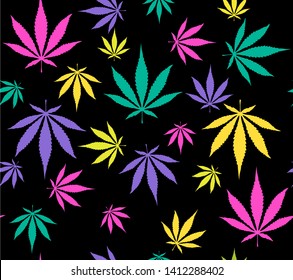 hemp cannabis Leaf vector neon semless pattern