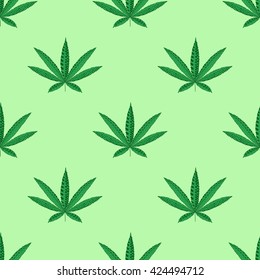 Hemp Cannabis Leaf in zentangle style. Marijuana  silhouette. Hippie ornamental seamless pattern. Rastafarian tattoo design. Hippy background.  