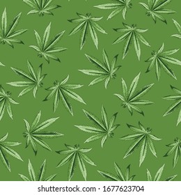 Hemp, cannabis sin fisuras. Patrón transparente de alta calidad para impresión. Ilustración vectorial.