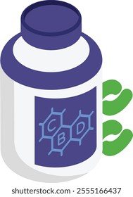 Hemp Capsule for Discreet and long lasting Effects isometric concept, smokeless pill or softgel vector design, Cannabis and marijuana symbol, thca and cbda sign, recreational herbal drug illustration