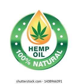 Hemp CBD Oil Icon 100% Pure, Organic, Natural - Vector 