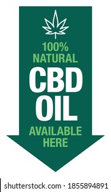 Hemp CBD oil icon, available here sign - vector