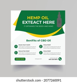 Hemp or Cbd Product Social Media Post Template, Cannabis Sativa Product Sale Promotion Social Media Post Design	
