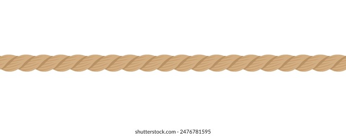 Hemp or cotton rope. Seamless cord isolated on white background. Vector cartoon flat illustration.