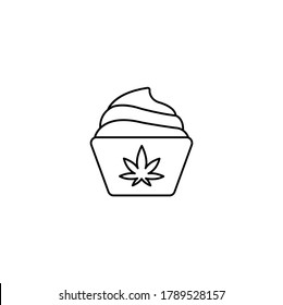 Hemp cupcake, cannabis cupcake simple thin line icon vector illustration