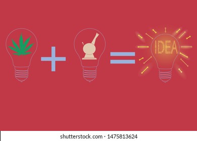Hemp energy light bulb versus. cannabis, marijuana, marijuana, hemp, weeds in a light bulb symbol of renewable energy. the emergence of ideas when using hemp