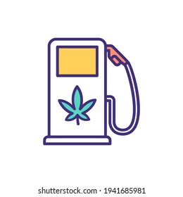 Hemp energy RGB color icon. Biodiesel. Alternative energy source. Greenhouse gas emission reduction. Hemp environmental impact. Hemp-powered car. Improving air quality. Isolated vector illustration