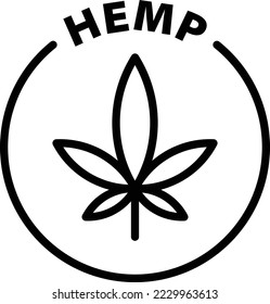 Hemp fabric icon. Isolated vector black outline stamp label rounded badge product tag on transparent background. Symbol.