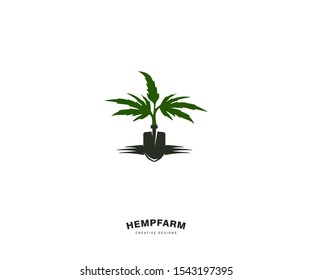 hemp field cannabis oil logo design inspiration with spade