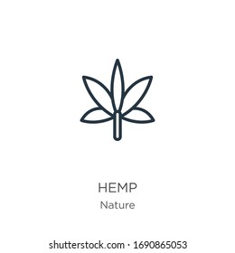 Hemp icon. Thin linear hemp outline icon isolated on white background from nature collection. Line vector sign, symbol for web and mobile