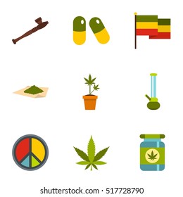 Hemp icons set. Flat illustration of 9 hemp vector icons for web