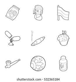 Hemp icons set. Outline illustration of 9 hemp vector icons for web