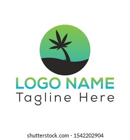 Hemp leaf beach creative logo design template