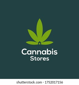  hemp leaf cbd marijuana logo with home or house symbol cannabis store