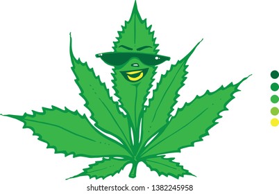 Hemp leaf character with sunglasses