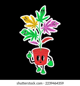 Hoja Hemp. Hermosa y divertida hoja de marihuana. Caricatura de mascota. cannabis médico, maleza, concepto de personaje de marihuana