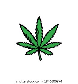 Hemp Leaf Doodle Icon, Vector Illustration