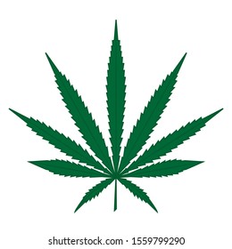 Hemp leaf isolated on white background. Green cannabis (sativa) leaf, vector stock illustration.