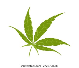 Folha de cânhamo isolada sobre fundo branco. Ilustração plana em desenho animado de vetor. 