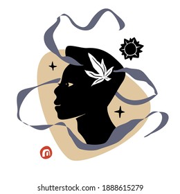 Hemp leaf on boys head. Cannabis and weed legalization concept. Modern vintage stylish vector composition.